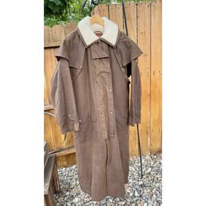 Australian Outback Collection Mens Long Drover Coat Duster Size Large Dark Brown